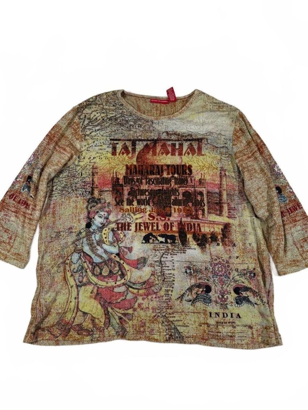 Cotton Gloria Vanderbilt Y2K Taj Mahal Y2K Indian Graphic Long Sleeve Size XL